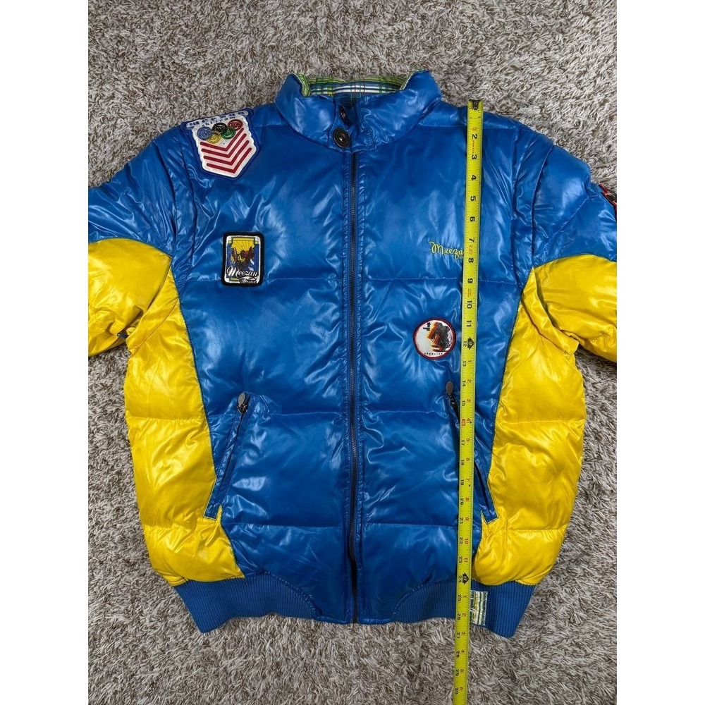 Vintage Meezan Ski Team Patch Puffer Jacket Blue Yellow Men's Large - Picture 6 of 14